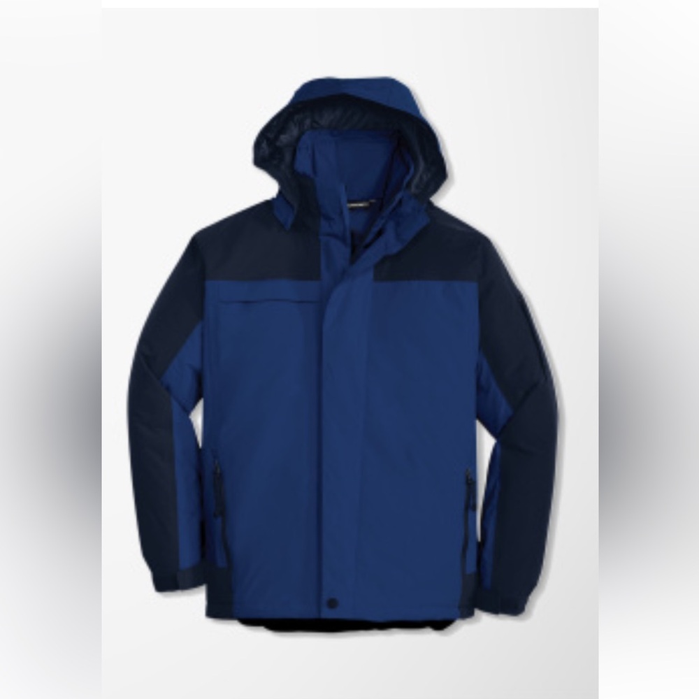 Port Authority  men jacket XL  Blue/Black fleece interior detachable hood EUC